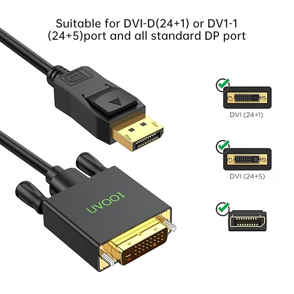 UVOOI 6ft DisplayPort to DVI Cable 3-Pack Male to Male Compatible with Computer Monitor TV Projector and More - Image 8