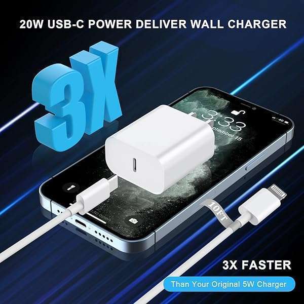 Ucaca 10FT iPhone Fast Charger 2 Pack - 20W USB C Wall Charger & Extra Long Lightning Cable for iPhone 14/13/12/11 Pro Max - Image 4