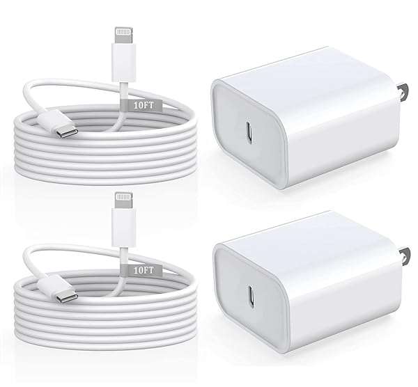 Ucaca Ucaca 10FT iPhone Fast Charger 2 Pack - 20W USB C Wall Charger & Extra Long Lightning Cable for iPhone 14/13/12/11 Pro Max