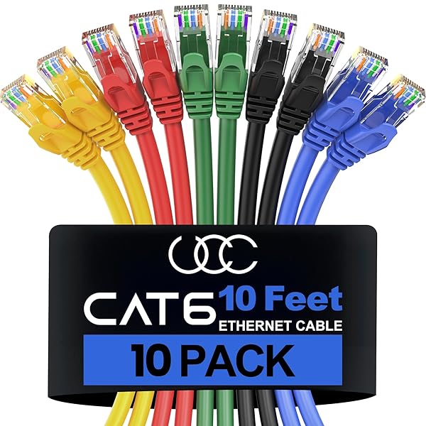 Ultra Clarity Cables Cat 6 Ethernet Cable 10 FT 10 Pack High Speed 10Gbps 500Mhz RJ45 LAN Internet Cable for Computer Modem Router PS4 PS5