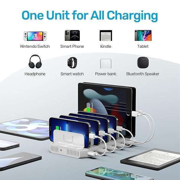 Unitek 10-Port USB Charging Station: SmartIC Tech for iPad, iPhone, Tablet & Kindle - Adjustable Dividers & Organizer Stand - Image 3