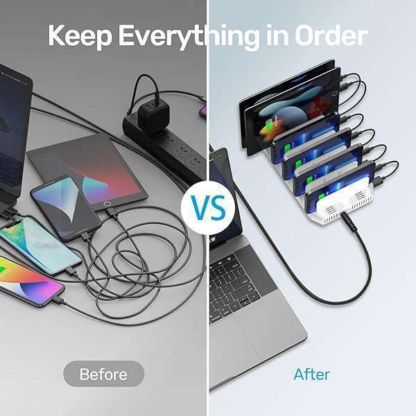 Unitek 10-Port USB Charging Station: SmartIC Tech for iPad, iPhone, Tablet & Kindle - Adjustable Dividers & Organizer Stand - Image 4