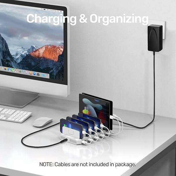 Unitek 10-Port USB Charging Station: SmartIC Tech for iPad, iPhone, Tablet & Kindle - Adjustable Dividers & Organizer Stand - Image 5