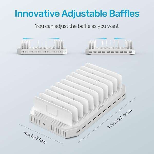 Unitek 10-Port USB Charging Station: SmartIC Tech for iPad, iPhone, Tablet & Kindle - Adjustable Dividers & Organizer Stand - Image 6