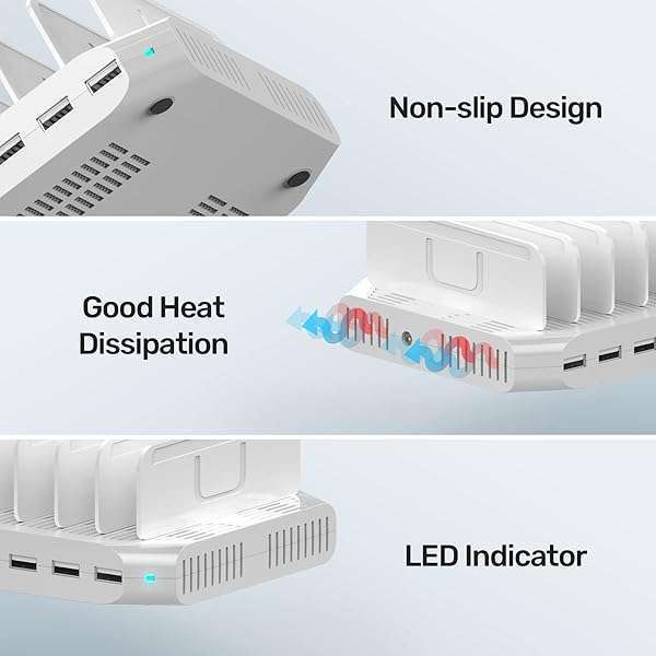 Unitek 10-Port USB Charging Station: SmartIC Tech for iPad, iPhone, Tablet & Kindle - Adjustable Dividers & Organizer Stand - Image 7