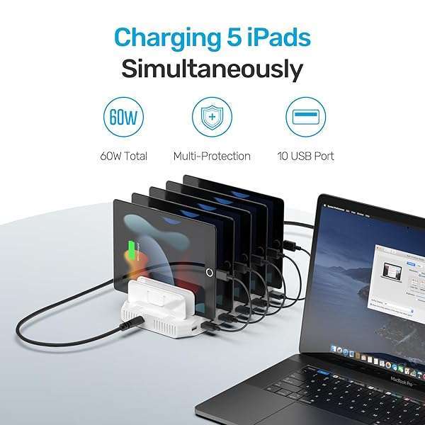 Unitek 10-Port USB Charging Station: SmartIC Tech for iPad, iPhone, Tablet & Kindle - Adjustable Dividers & Organizer Stand - Image 8