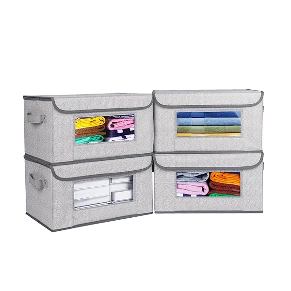 Univivi 4 Pack Fabric Storage Boxes Collapsible Bins with Lids and Handles Cube Organizer for Home Closet Bedroom Gray 14.4x10x8.3