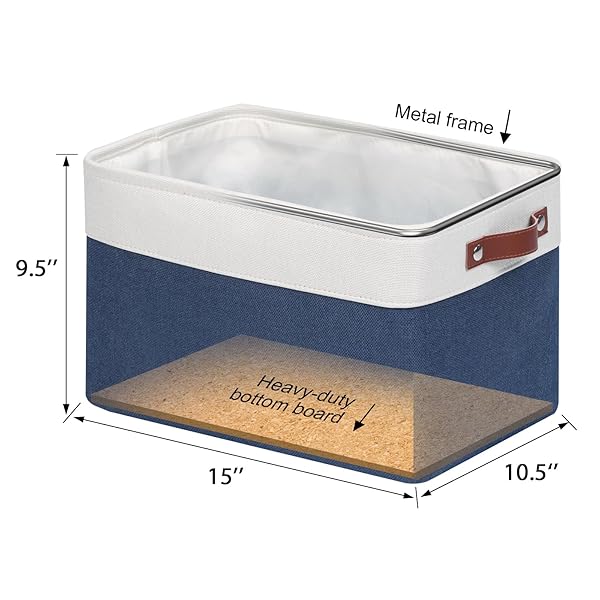 Univivi 4PC Large Foldable Fabric Storage Baskets for Closet Organizing Blue with Handles Hard Bottom 15X10.5X9.5 Inches - Image 3