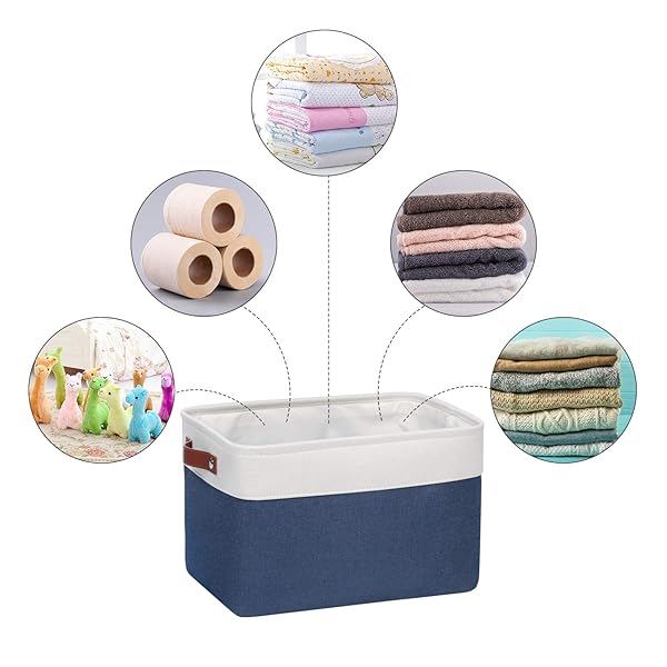 Univivi 4PC Large Foldable Fabric Storage Baskets for Closet Organizing Blue with Handles Hard Bottom 15X10.5X9.5 Inches - Image 4