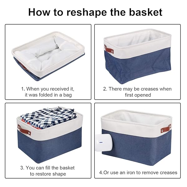 Univivi 4PC Large Foldable Fabric Storage Baskets for Closet Organizing Blue with Handles Hard Bottom 15X10.5X9.5 Inches - Image 7