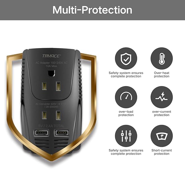 2000W Voltage Converter 220V to 110V for Hair Tools & Devices - 2-Port USB, Universal Plug Adapter - Image 6