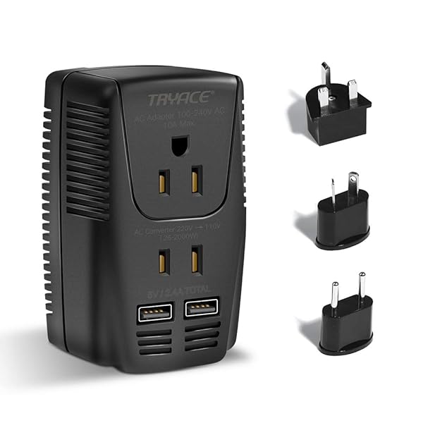 TryAce 2000W Voltage Converter 220V to 110V for Hair Tools & Devices - 2-Port USB, Universal Plug Adapter