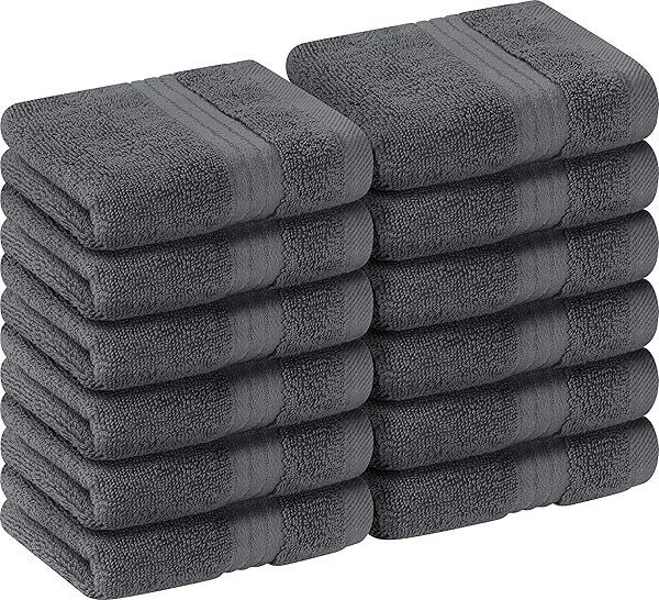 Utopia Towels 12 Pack Premium Cotton Wash Cloths - Soft, Absorbent, Perfect for Bathroom, Spa & Gym (Grey, 12x12 Inches)