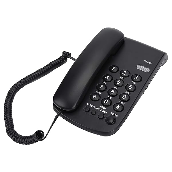 Uvital Desktop Corded Telephone with Mute Pause Redial Flash Ringer Mechanical Lock and Call Light Indication in Black