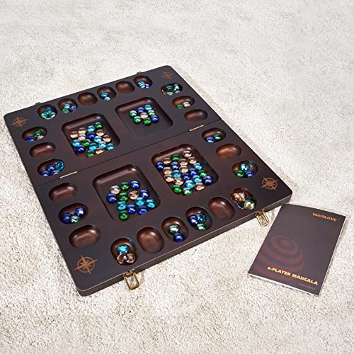 VAMSLOVE Luxury Solid Wood Mancala Board Game Set for 4 Players with Bonus Glass Stone Beads and Game Instructions Included - Image 8