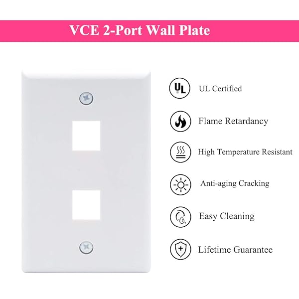 VCE 2 Port Keystone Wall Plate UL Listed 10 Pack Single Gang for RJ45 Keystone Jack Modular Inserts White - Image 3