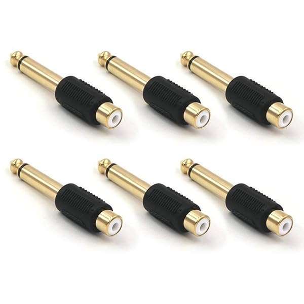 "VCE RCA to 1/4" Audio Adapter 6-Pack: 6.35mm Mono Plug Male to RCA Female Connectors"