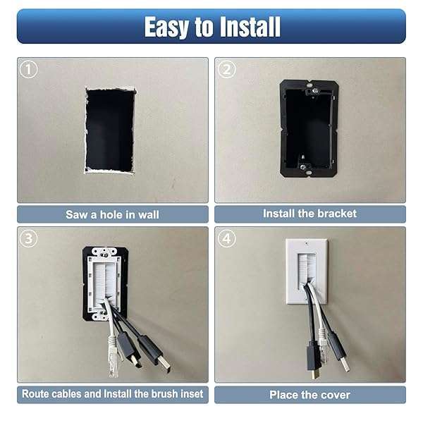 VCE Brush Wall Plate Cable Pass Through - Low Voltage Decorator Cover, 2-Pack, White | Easy Cable Management Solution - Image 9