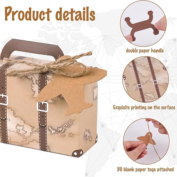 VGOODALL 50PCS Mini Suitcase Favor Boxes Vintage Kraft Paper Gift Bags for Party Wedding Decor with Tags and Twine Brown - Image 6