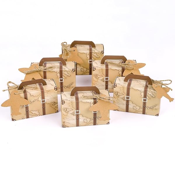 VGOODALL 50PCS Mini Suitcase Favor Boxes Vintage Kraft Paper Gift Bags for Party Wedding Decor with Tags and Twine Brown - Image 2