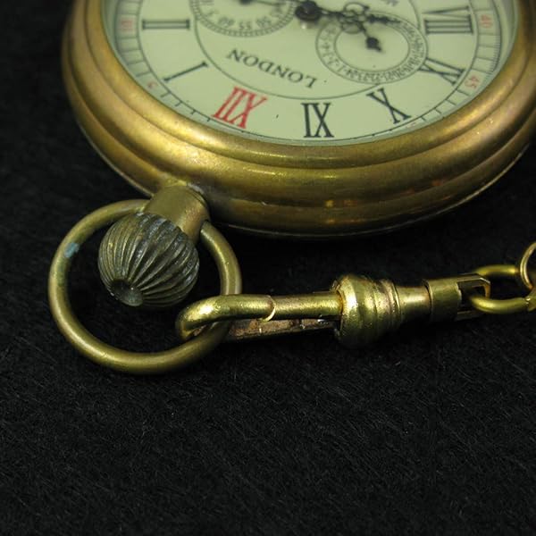 VIGOROSO Men's Vintage Full Copper Hand-Wind Mechanical Pocket Watch with Second and 24 Hours Sub-Dials in Box - Image 7