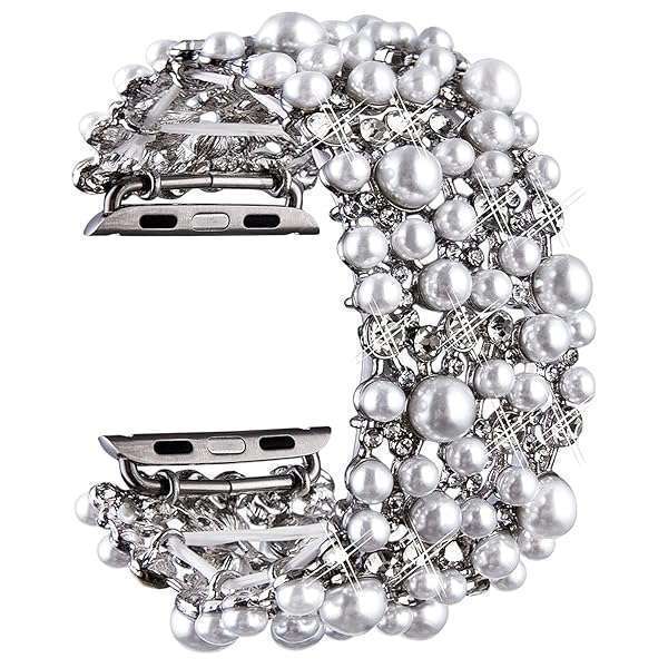 VIQIV Bling Bands for Apple Watch: Stylish Rhinestone & Pearl Bracelet for Series SE, 9, 8, 7, 6, 5, 4, 3, 2 & Ultra
