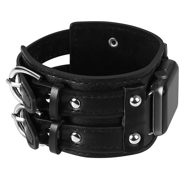 VIQIV Leather Band Compatible with Apple Watch Band 38mm 40mm 41mm, Studded Bracelet for Apple Watch Band Men, Vintage Punk Wristband Spike Bracelet - Image 4