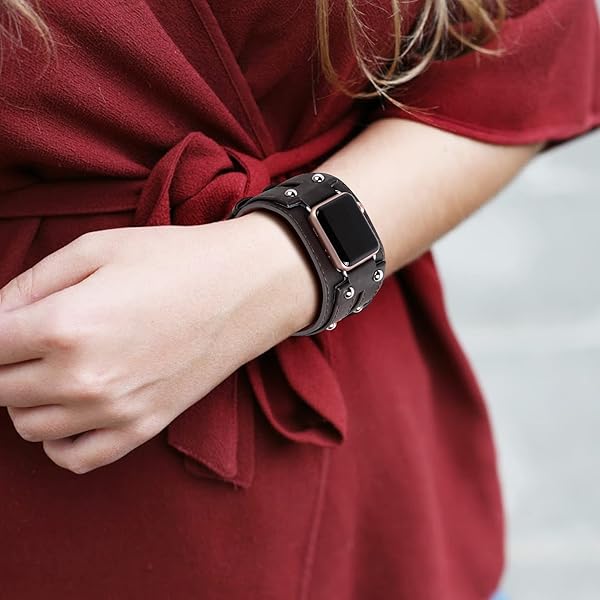 VIQIV Leather Bangle Watch Band for Apple Watch Series 8, 7, 6, 5, 4, 3, 2, 1, 9 8 Ultra 49mm, Vintage Punk Spike Design, Suitable for 6.3"-8.3" Wrist - Image 2