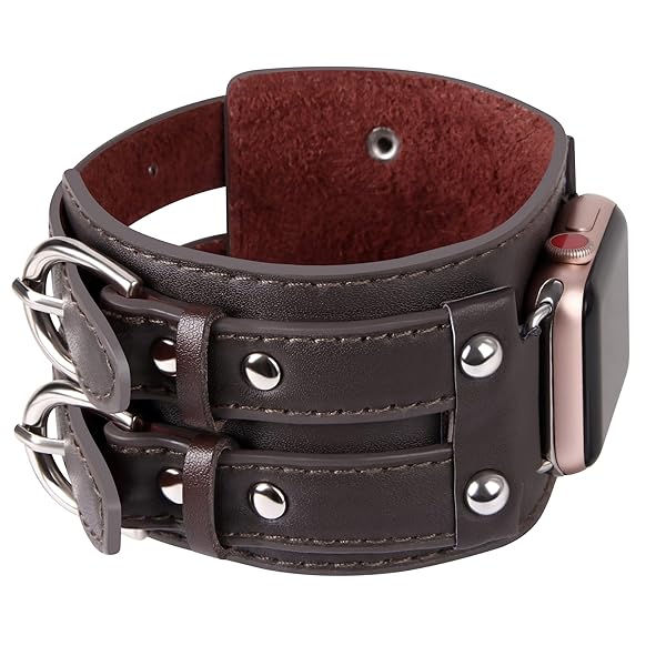 VIQIV Leather Bangle Watch Band for Apple Watch Series 8, 7, 6, 5, 4, 3, 2, 1, 9 8 Ultra 49mm, Vintage Punk Spike Design, Suitable for 6.3"-8.3" Wrist - Image 4