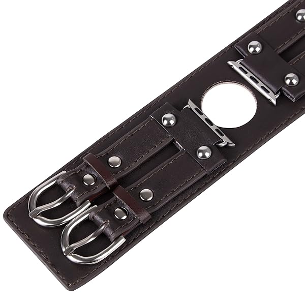 VIQIV Leather Bangle Watch Band for Apple Watch Series 8, 7, 6, 5, 4, 3, 2, 1, 9 8 Ultra 49mm, Vintage Punk Spike Design, Suitable for 6.3"-8.3" Wrist - Image 7