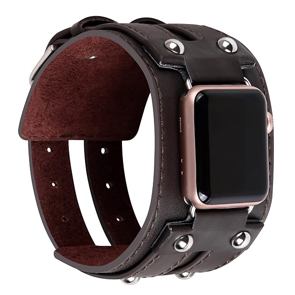 VIQIV VIQIV Leather Bangle Watch Band for Apple Watch Series 8, 7, 6, 5, 4, 3, 2, 1, 9 8 Ultra 49mm, Vintage Punk Spike Design, Suitable for 6.3"-8.3" Wrist