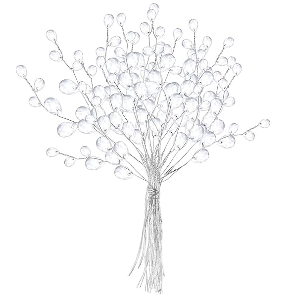 VOSAREA 50 Stems Artificial Bouquets with Acrylic Bead Drops for Wedding DIY Crafts White 17cm