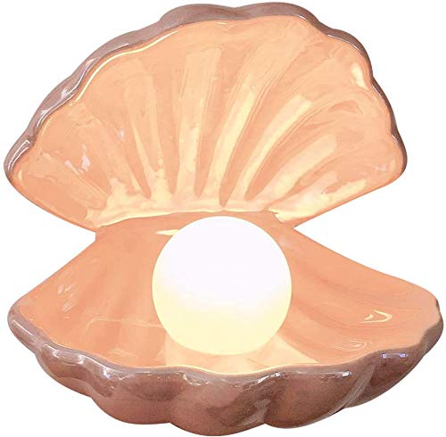 VOSAREA Shell Pearl Light Ceramic Night Light Portable Desktop Ornament for Bedroom Living Room Pink