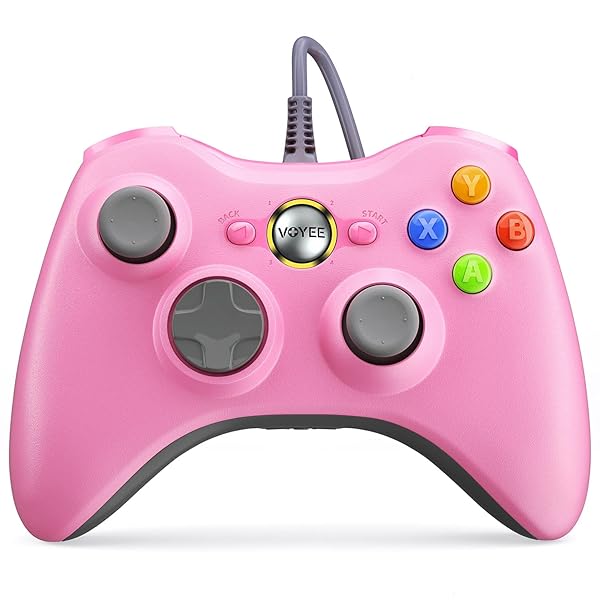 VOYEE Wired PC Controller for Xbox 360 and Windows 10 8 7 with Upgraded Joystick and Double Shock in Pink