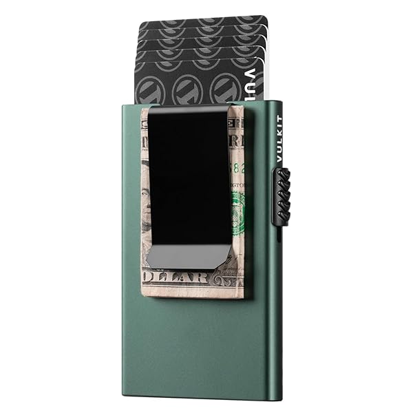 VULKIT Minimalist Wallet with Money Clip RFID Protection Slim Card Holder Midnight Green
