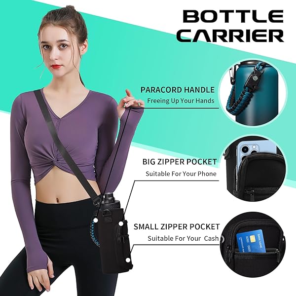 40oz Vacuum Insulated Water Bottle with Straw and Spout Lids Paracord Handle and Shoulder Carrier Bag Stainless Steel Thermo Hydro Flask - Image 9
