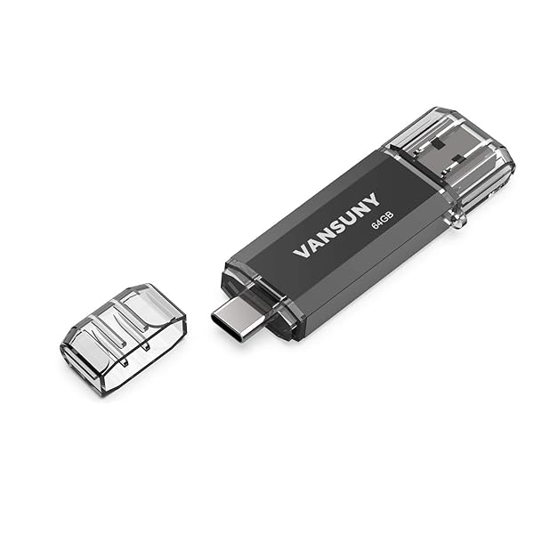 Vansuny 64GB 2-in-1 OTG USB 3.0 & USB-C Flash Drive for Android, MacBook, PC - Dual Type C Memory Stick with Keychain - Image 2
