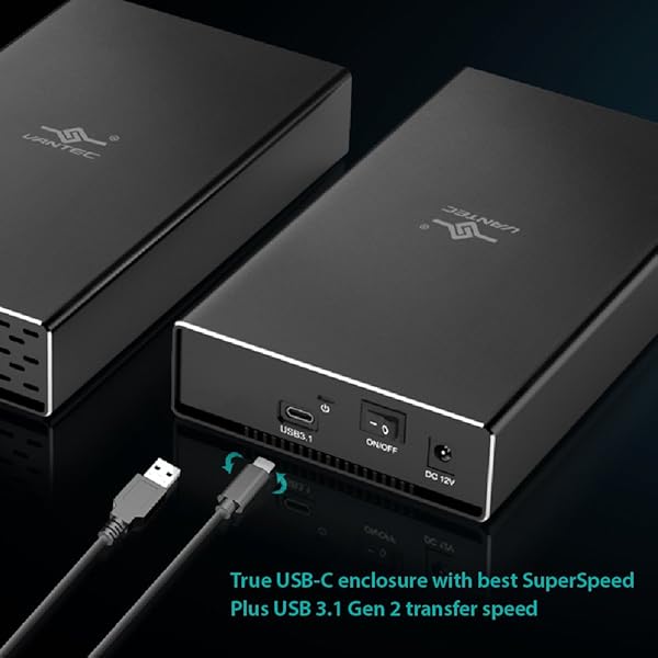 "Vantec NST-371C31-BK: USB 3.1 Gen 2 Type-C 3.5" HDD/SSD Enclosure with Aluminum Casing & Cables" - Image 6