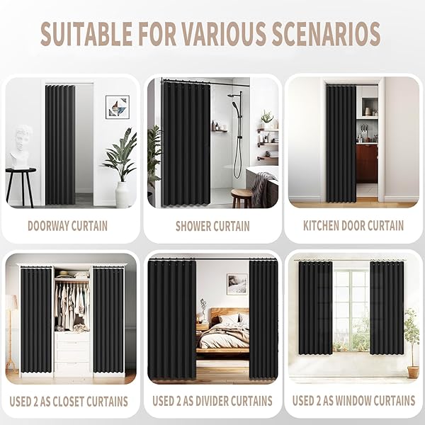 Vatge Closet Door Curtain Room Divider Drapes Pleated Folding Style Black 1 Panel with Tieback W39 x L78 Ideal for Bedroom Doorways - Image 7