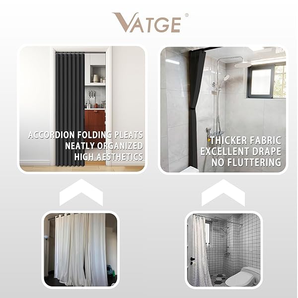 Vatge Closet Door Curtain Room Divider Drapes Pleated Folding Style Black 1 Panel with Tieback W39 x L78 Ideal for Bedroom Doorways - Image 9