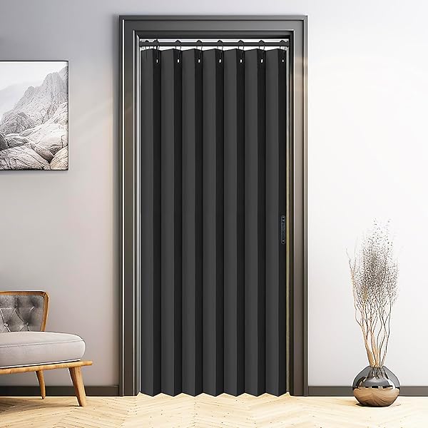 Vatge Closet Door Curtain Room Divider Drapes Pleated Folding Style Black 1 Panel with Tieback W39 x L78 Ideal for Bedroom Doorways - Image 3