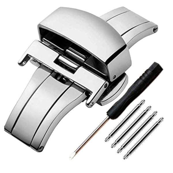 Vellsar Vellsar 18mm Silver Butterfly Deployant Clasp for Leather Watch Bands - Easy Replacement Buckle