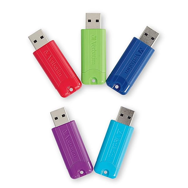 Verbatim 16GB USB 3.2 Flash Drive 5-Pack - Retractable Multicolor Thumb Drives (Green, Blue, Red, Purple, Cyan)