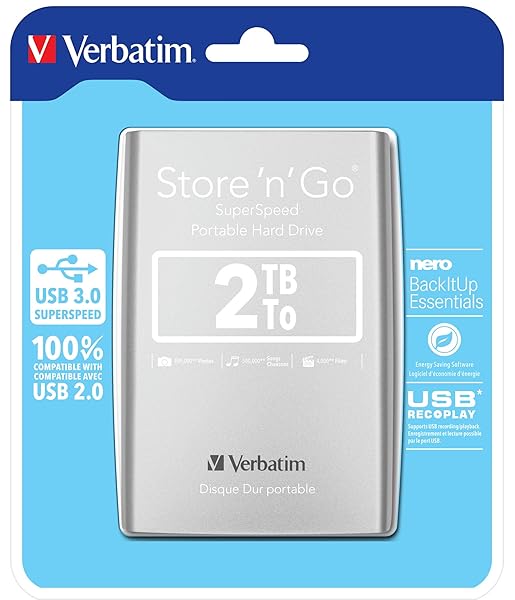 Verbatim Verbatim 53189 2TB Store 'n' Go USB 3.0 Portable Hard Drive - Fast, Reliable Silver Storage Solution