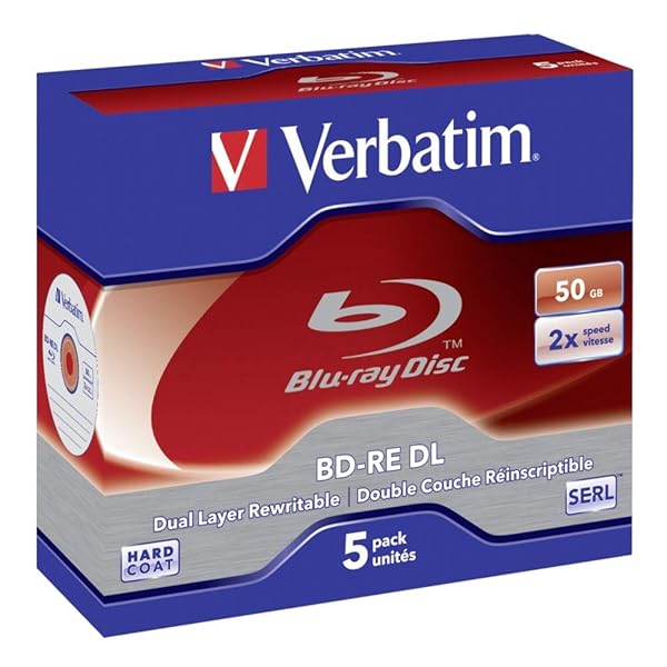 Verbatim Verbatim BD-R Dual Layer 50GB Blu-ray Discs - 6X Speed, 5-Pack with Jewel Case for High-Quality Storage