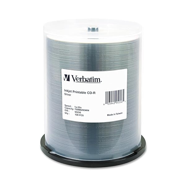 Verbatim Verbatim CD-R 700MB 52X Silver Inkjet Printable Discs - 100 Pack Spindle for High-Quality Recording