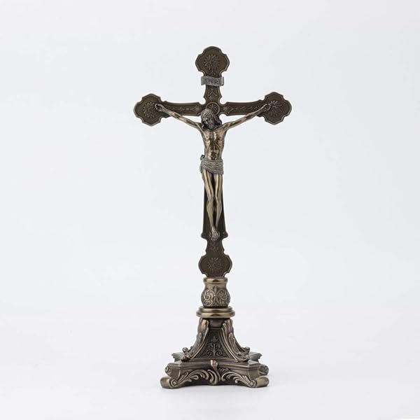 "Veronese 13" Tall Baroque Crucifix - Antique Bronze Cold Cast Resin Religious Home Decor Gift"