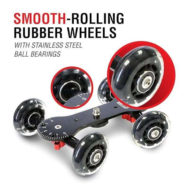Vidpro SK-22 Skater Dolly: Smooth DSLR Slider with 25 Lbs Capacity & 7 Mounting Points for Perfect Low-Level Shots - Image 7