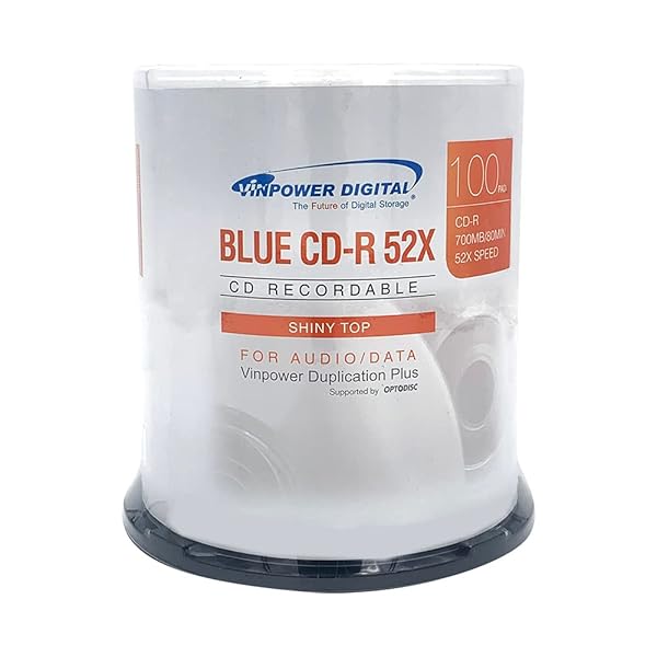 Vinpower Digital Vinpower Digital Blue AZO CD-R 700MB 52X - 100 Pack Shiny Silver Recordable Discs for High-Quality Storage
