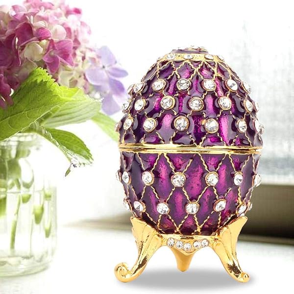 Unique Vintage Egg Trinket Box - Hand-Painted Enameled Jewelry Box for Collectors & Home Decor (Limited Edition Eggplant) - Image 5